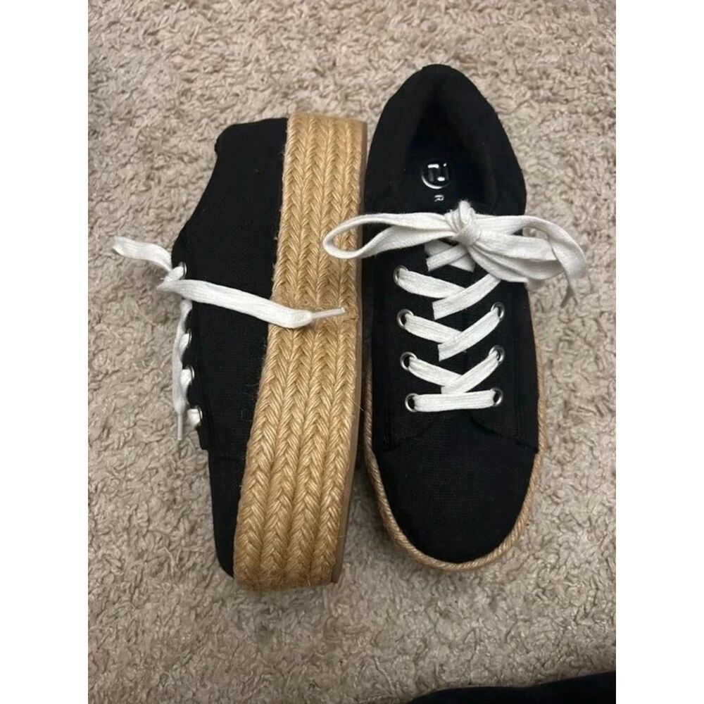 River Island Black Canvas Espadrille Platform Flatform Sneakers